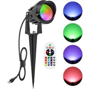 ZUCKEO 15W Christmas Outdoor Spot Lights RGB Color Changing Landscape Lights, 120V Waterproof LED Spotlight with Remote & Plug for Yard Garden Path House Halloween Decorations (1Pack)