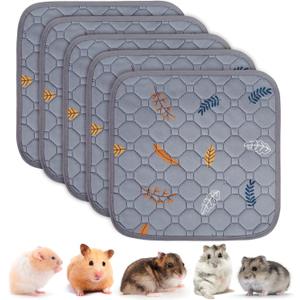 Sunheir Washable Pee Pads for Small Pet 5-Pack, Reusable Pet Training Pads Absorbent & Leak-Free, Waterproof Pee Pads for Dog Cat Rabbit Guinea Pig Hamster, Whelping Pad (Leaves - Light Grey, 12x12)