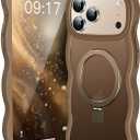 [Wave Frame+Mag Stand] Designed for iPhone 17 Pro Max Case, [Fit for MagSafe] Translucent Silicone Protective Magnetic Ring Phone Case Cover for 17 Promax 6.9 inch Men Women, Desert Titanium