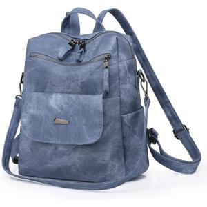 Backpack Purse for Women, Women Backpack Purse Small Leather Waterproof Anti-theft Shoulder Bags Handbags Ladies (Blue)