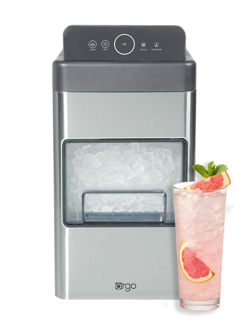 Orgo The Nugget Countertop Ice Maker, Makes 33 lbs. in 24 Hours, Nugget Shaped, Stainless Steel Ice Maker Ready in 10 Minutes, Self-Cleaning, Includes Scoop, RGN3505, Gray