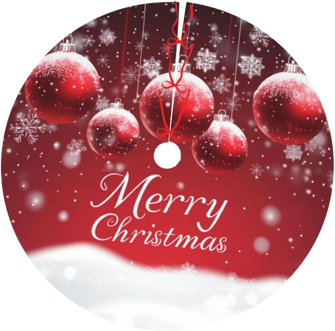 Christmas Tree Skirt Red Ball Christmas Pattern Xmas Soft Polyester Holiday Tree Base Cover, Decorative Xmas Tree Mat 36 Inch for Home, School, Office (C09)