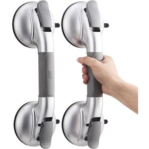 TAILI Grab Bars for Bathtubs and Showers, 2 Pack Shower Handles for Elderly Suction, Maximum 330lbs, Shower Bar with Upgraded Rubber Suction Cups, Safety Grip for Senior, No Drilling Removable, Silver