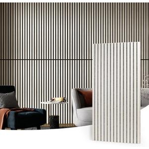 Art3d 2 Wood Slat Acoustic Panels for Wall and Ceiling - 3D Fluted Sound Absorbing Panel with Wood Finish - White Elm