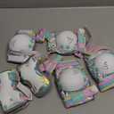 SULIFEEL Rainbow Unicorn Knee Pads for Kids Knee Elbow Pads Wrist Guards with Drawstring Bag Adjustable Protective Gear Set for Girls Roller Skating Bike Cycling Skateboard Scooter Shiny Medium