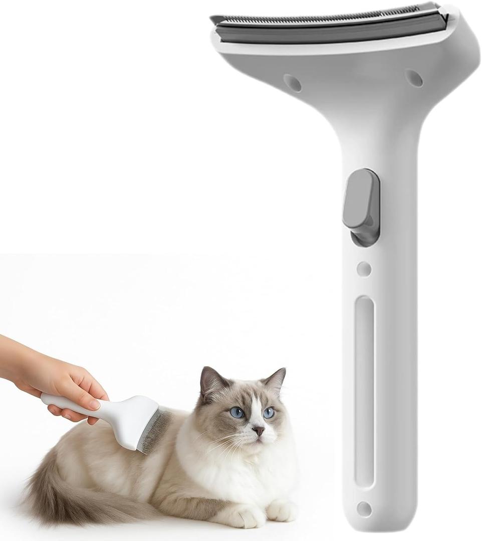 Cat Comb for Shedding, Cat Deshedding Brush with One-Click Fur Release, Cat Grooming Comb, Indoor Cat & Dog Brush, Pet Deshedding Tool