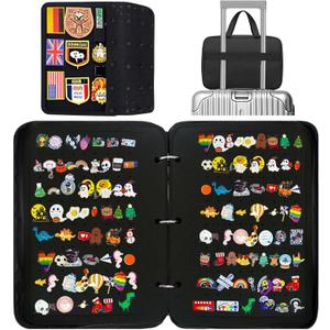 Extra Large Pin Display Book for Collectors,Portable 3 Ring Binder,Double Sided Felt Pages,Holds 300+ Pins & 50 Patches, Detachable Organizer (Black)