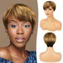 RUWISS Pixie Cut Wigs for Black Women Pixie Cut Human Hair Wigs Short Layered Wigs Upper Brown&Blonde Mixed Lower Natural Black Short Pixie Human Hair Wigs (BL1B/427 (Size - 1157)