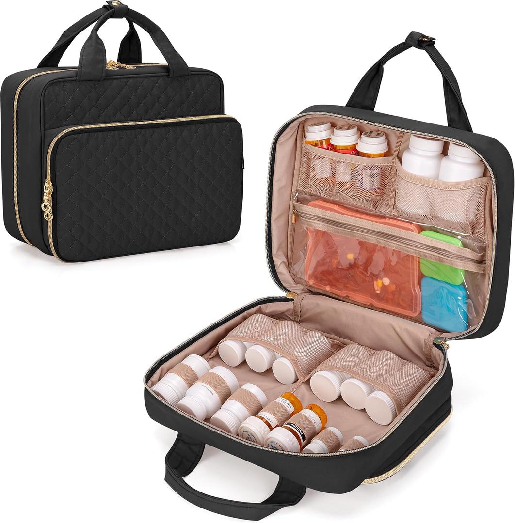 Damero Pill Bottle Organizer, Travel Medicine Bag Organizer, Medicine Organizer and Storage for Pills, Vitamin, Fish Oil, Medical Supplements for Women and Men, Black