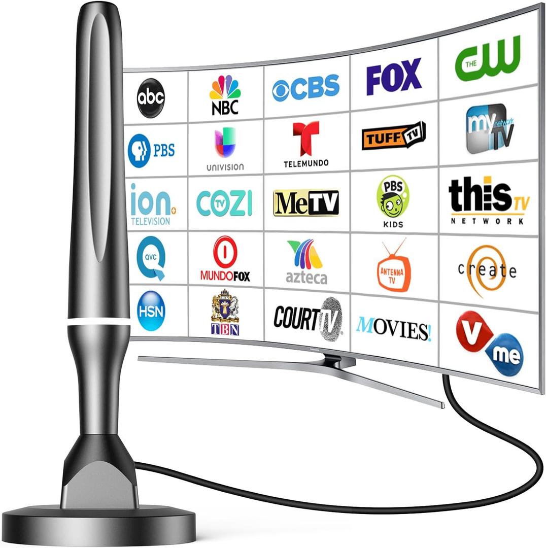 TV Antenna Indoor, Digital TV Antenna for Smart TV, Long Range & 360 Reception, Strong Magnetic Base, Supports 4K 1080p Local Channels, Easy Setup for All TVs