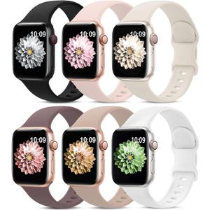 6 Pack Sport Bands Compatible with Apple Watch Band 38mm 40mm 41mm 42mm 44mm 45mm 49mm 46mm,Silicone Waterproof Strap for iWatch Apple Watch Series 11 10 9 Ultra 8 7 6 5 4 3 2 1 SE Women Men (Starlight/Pink Sand/Milk Tea/White/Smoke Violet/Black)
