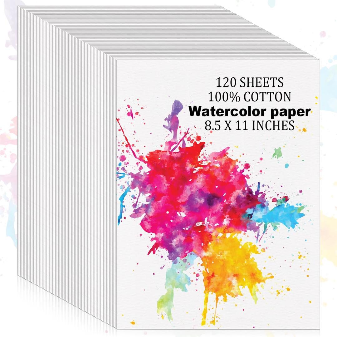 120 Sheets 100% Cotton Watercolor Paper Bulk, 8.5" x 11" 140lb/300 GSM Cold Press Water Color Paper White Paint Paper Suitable for Adult Watercolor Drawing