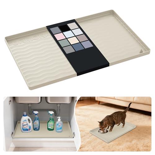 URMONA Waterproof Silicone Under Sink Mat 19'' x 12'' Shelf Liner for Kitchen and Bathroom, Cabinet and Counter Protector, Storage and Organizers, Litter Mat, Pet Cat Puppy Essentials(Cream)
