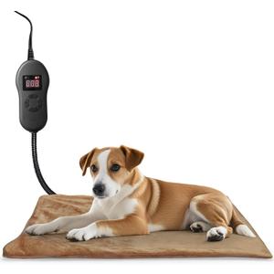 NAMOTEK Pet Heating Pad with Timer, Adjustable Temperature, Waterproof, Chew Resistant Cord, Auto Power-Off, Electric Indoor Heated Mat for Dogs and Cats (19"x15")