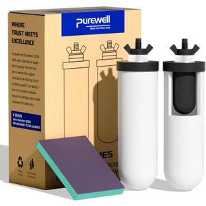 Purewell PF-4 Ceramic 3-Stage Purification Elements, Washable & Reusable, NSF/ANSI 42&372 Certified, Replacement for ProOne, Berkey, Purewell Filters and Water Filter Systems (2 Pack, K Series)