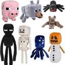 8Pack Snow Golem Plush, Enderman Plush, Baby Wolf, Baby Pig, Spider, bat, Skeleton Shooter, Squid Stuffed Animals ToysGreat Gift for Children and Fans.
