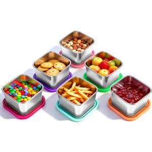 6Pack Stainless Steel Snack Containers for Kids, 6oz Easy Open Sauce Leak Proof Small Food Storage Container with Silicone Lids, Stackable Metal Toddler Lunch Box for Daycare, School and Travel