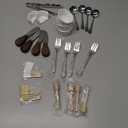 Charcuterie Accessories(25 Psc), Cheese Spreaders For Charcuterie Board, Mini Serving Spoons, Blank Toothpick Flags, Bowl For Christmas Pastry Making, forks And Mini Serving Tongs (Silver-Wooden Handle)