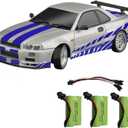 Skymaker LDRC Drift Car Nissan Skyline GTR R34 1/18 RWD High Speed Drifting RC Model Drift Cars 2.4GHz with Gyroscope 3 Batteries (Silver)