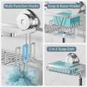 KEGII Suction Cup Shower Caddy 3 Pack Suction Cup Shelf with Soap Holder & Hooks, Rustproof Stainless Steel Shower Organizer Rack, Removable No Drilling Bathroom Storage Rack, Silver