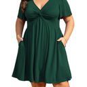 Womens Plus Size Summer Dress Casual Short Sleeves Deep V Neck Twist Knot Front Flowy Dress with Pockets Amazon's Choice, 2Xl