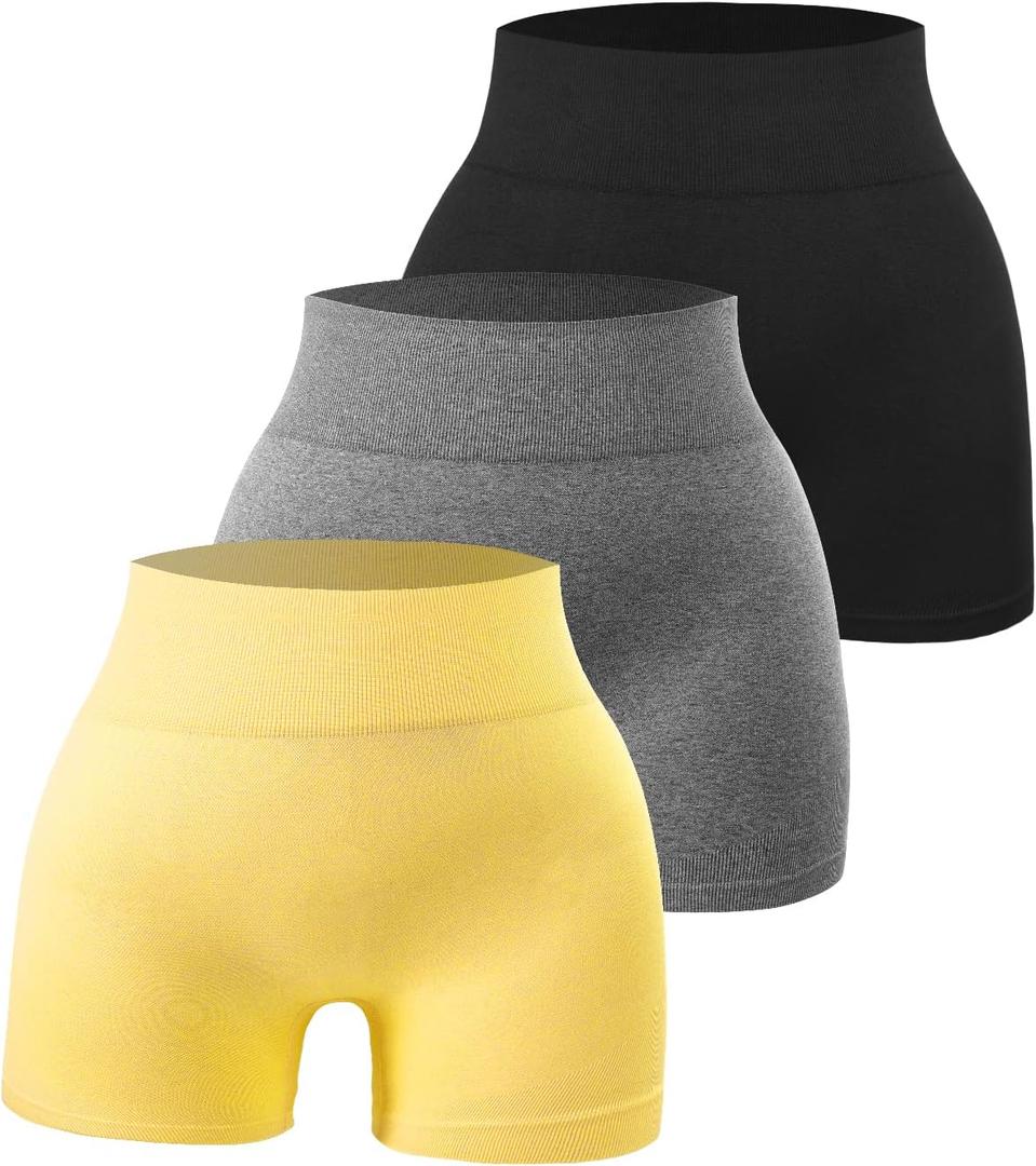 SPICE UNION Workout Shorts Womens for Running Yoga Biker Gym High Waist Spandex Ribbed Seamless Athletic Leggings (L)