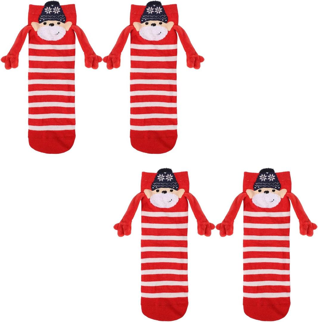 2 Pairs Christmas Magnetic Hand Holding Socks - Santa Claus Cute Funny Couple Socks for Couples, Women & Men
