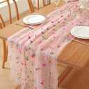 Wijiwevol Pink Embroidery Daisy Fall Table Runner 28x120Inch, Florals Soft Sheer Tulle Fabric Table Runner for Home Decor, Birthday, Wedding, Baby Shower ,Holiday ,Parties, DIY Craft, 1PC