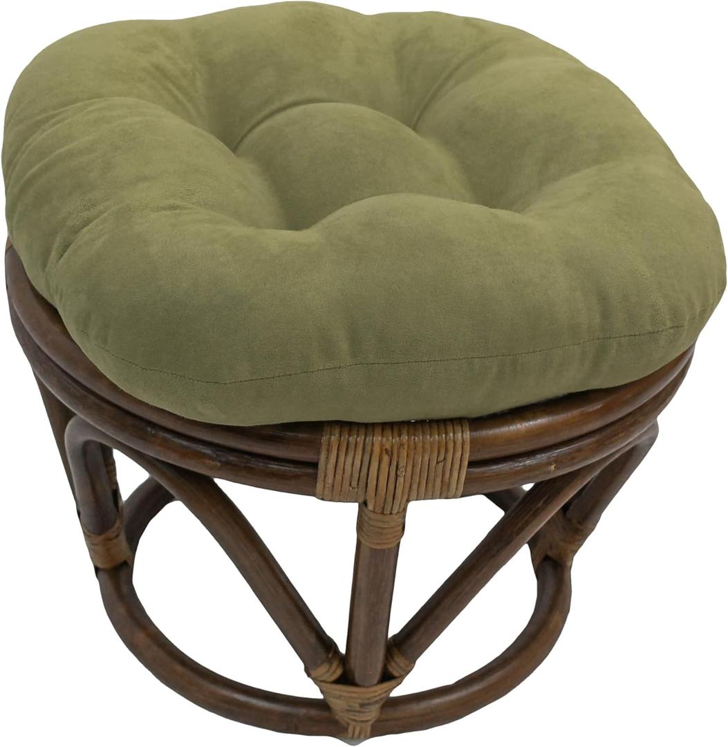 Blazing Needles Solid Microsuede Tufted Round Footstool Cushion, 18", Sage Green