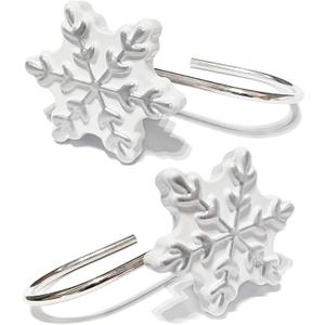 CHICTIE Christmas Shower Curtain Hooks,Snowflakes Decorative Shower Rings for Bathroom Shower Curtains Rods, Set of 12 (Silver Snowflowers)