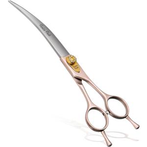 Fenice Peak Professional Curved Dog Grooming Scissors 8'' Rose Gold 440C Stainless Steel Pet Cutting Shears Safety Trimming Shearing for Dogs Cats