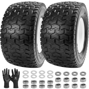 (2-Pack) 13x6.5-6 Flat Free Lawn Mower Tires & Wheels, 13x6.50-6 Solid Tires for Riding Mowers, Garden Tractors & Golf Carts, 3" Centered Hub with 3/4" & 5/8" Bearings Included