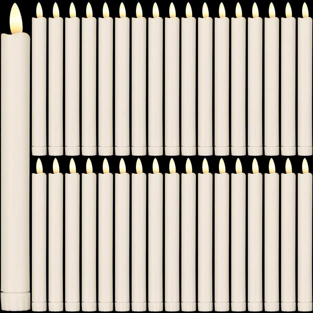 Reginary 36 Pieces Flameless Taper Candles 10 Inch Battery Operated LED Taper Flameless LED Candlesticks Flickering Window Candles for Christmas Home Wedding Decor(Ivory)