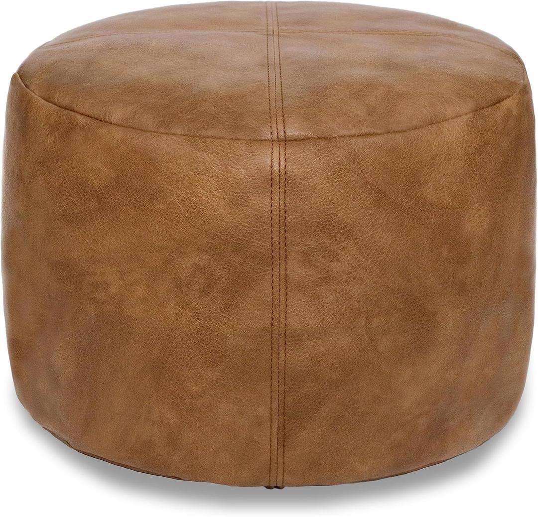Thgonwid Unstuffed Faux Leather Pouf Cover, Handmade Footstool Ottoman Storage Solution, Floor Footrest Cushion - 16.5Dx12H, Mocha