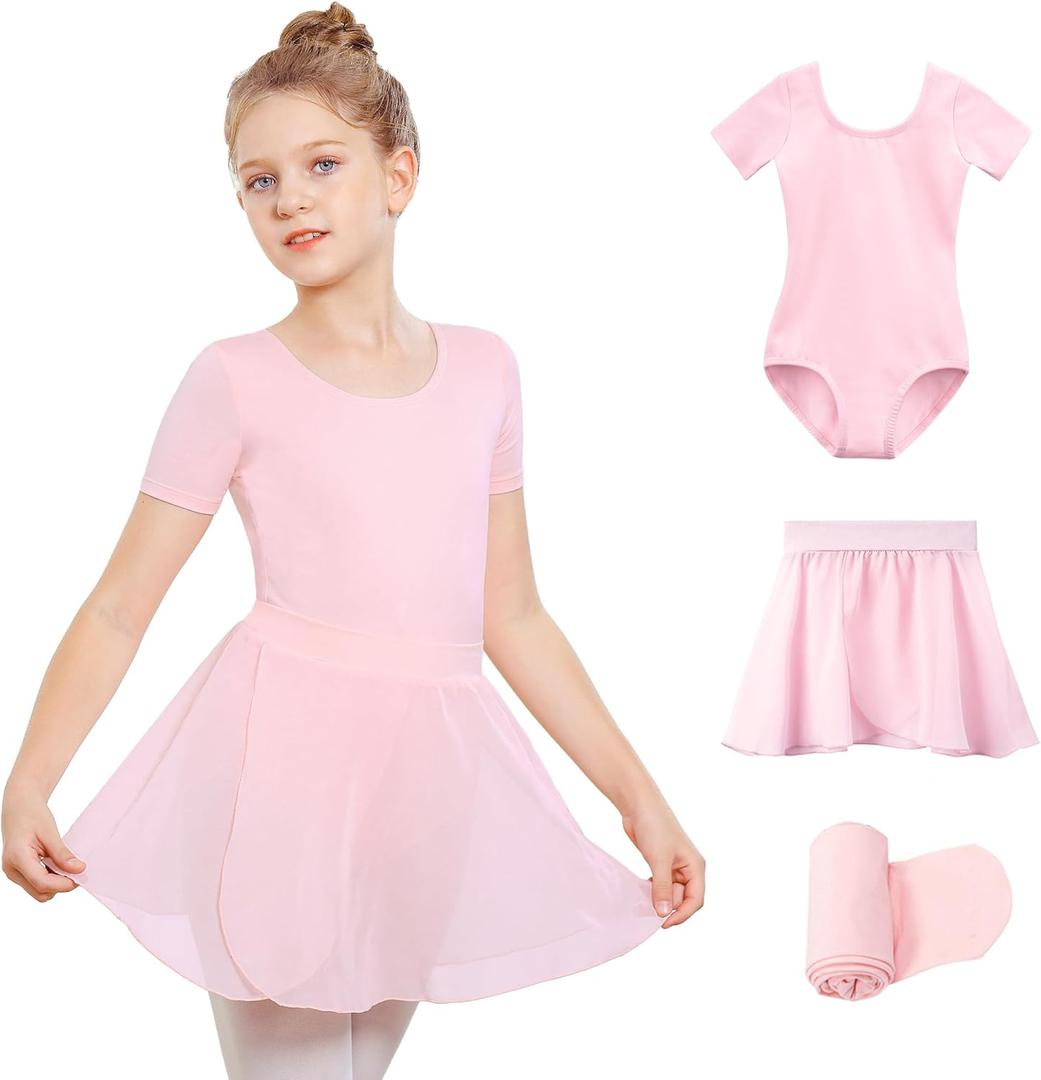 Stelle Girls Ballet Leotards Toddler Dance Outfit Combo with Pull on Skirt and Tights (Toddler/Little Kid/Big Kid) (4-5T, 01-ballet Pink)