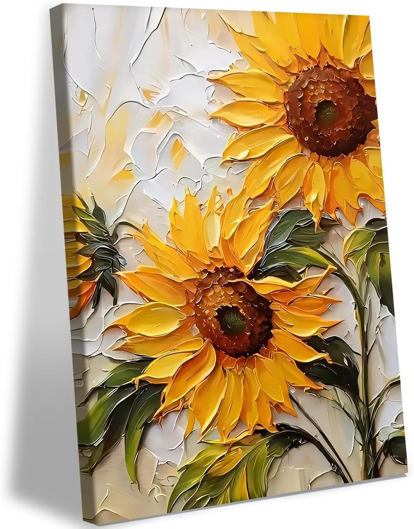 Sunflower Canvas Wall Art Abstract Sunflower Texture Landscape Wall Decor Artwork Yellow Floral Pictures Paintings Modern Botanical Posters Print Living Room Dining Room Kitchen Decor 1216 Inch