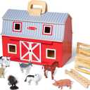 Melissa & Doug Fold and Go Wooden Barn with 7 Animal Play Figures - Farm Animals Barn Toy, Portable Toys, Farm Toys for Kids and Toddlers Ages 3+