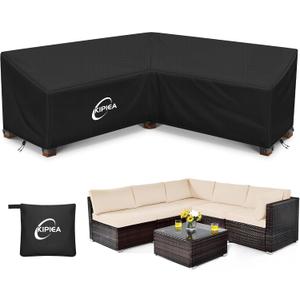 Kipiea Patio V-Shaped Sectional Sofa Cover, 420D Heavy-Duty Oxford Fabric Outdoor Sectional Cover with 6 Windproof Buckles, Anti UV and No Tears, No Fading (85"/85" L x 33.5" D x 31" H) Black