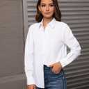 Gleeivy Button Down Shirts for Women Classic Fit Dress Shirt Work Business Casual Long Sleeve Blouse Tops (White, XL)