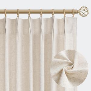 Linen Pinch Pleated Curtains 84 Inch Length 2 Panels Set for Living Room Cream Semi Sheer Window Curtain for Bedroom Boho Farmhouse Neutral Back Tab Drape Decor with Hooks, Natural Beige Ivory