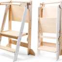 Dorjee Toddler Tower, Kitchen Stool Helper, Foldable Step Stool for Toddlers, Toddler Standing Tower for Kitchen Counter Bathroom Learning New Skills White