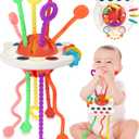 Yetonamr Baby Sensory Montessori Toys for 6-12-18 Months, Pull String Silicone Teething Toy, Toddler Birthday Gift Travel Toy for 1 2 Year Old Boy Girl Infant 8 9 10 Months Old, Red
