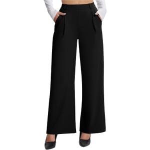 AVAMO Womens Dress Pants Wide Leg Stretchy Work Pants Pull On Business Casual Trousers Slacks for Women with Pockets, Black, Medium