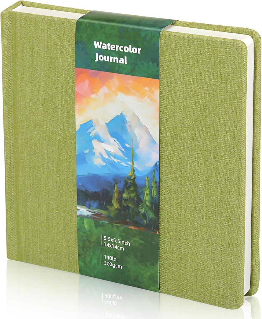 Dispowreath 5.5 x 5.5 in Watercolor Sketchbook Journal Square Watercolor Notebook Cold Press 140lb 300gsm Cotton Paper 48 Pages Journals Notebook Paper Pads (Green)