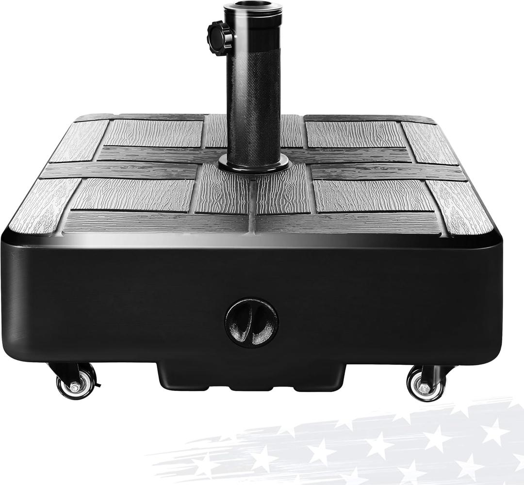FRUITEAM Fillable Mobile Umbrella Base, 100 LBS Patio Umbrella Weight Base Heavy-Duty,Plastic Base Water & Sand Filled Umbrella Stand Holder with 4 Wheels, Easy to Move