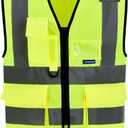 A-SAFETY 7pocket High Visibility Safety Vest Zipper, Construction Vest Reflective Strips ANSI/ISEA Standards for Motorcycle, Running,work, Bicycle Riding Outdoor Activities, Yellow, Size: X-Large