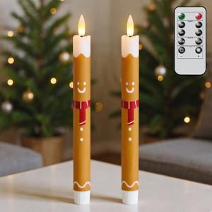 Christmas Flameless Taper Candles with 6H Timer, 2 Pcs Gingerbread Man LED Candlesticks with 3D Flickering Flame for Home Dcor Christmas Gifts
