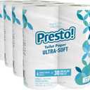 Amazon Brand - Presto! 2-Ply Ultra-Soft Toilet Paper, Septic-Safe, 24 Family Mega Rolls = 120 Regular Rolls, 308 Sheets, Unscented, Pack of 4