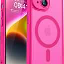 CANSHN Magnetic for iPhone 14 Case, Upgraded [Full Camera Protection] [Compatible with Magsafe] [Translucent Matte] Shockproof Protective Phone Case for iPhone 14 6.1" - Hot Pink