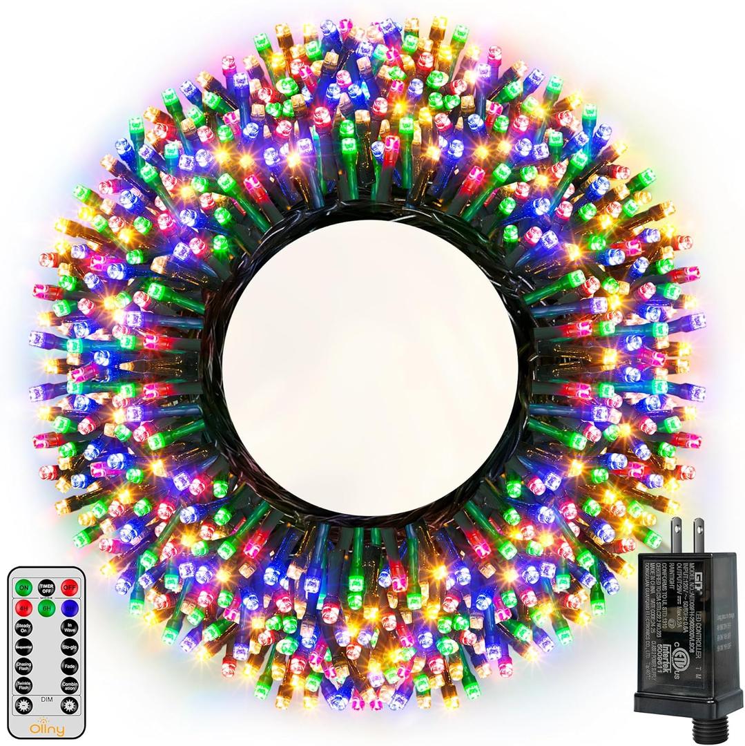 Ollny Christmas Lights, 500LED 164FT Long Christmas Tree Lights with 8 Modes Remote Timer IP44 Waterproof, Outdoor Christmas Lights for Tree House Yard Outside Xmas Decorations Multicolor